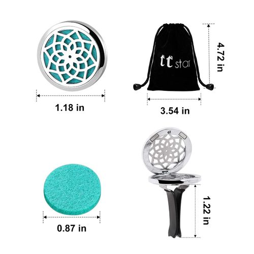 ttstar Car Diffuser Vent Clip - 30mm Aromatherapy Essential Oil Car Diffuser Vent Clips with 36 Refill Pads (3 Lotus Vent Clips, Metal)