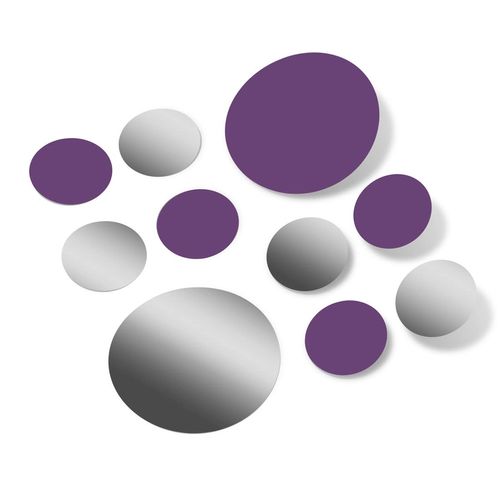 Purple/Metallic Silver Vinyl Wall Stickers - 2 & 4 inch Circles (60 Decals)