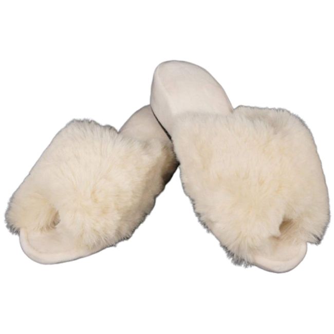 Elegant Interior 71029SP-BE Fur Slippers with 1.6 inch (4 cm) Heel, Beige, Size M