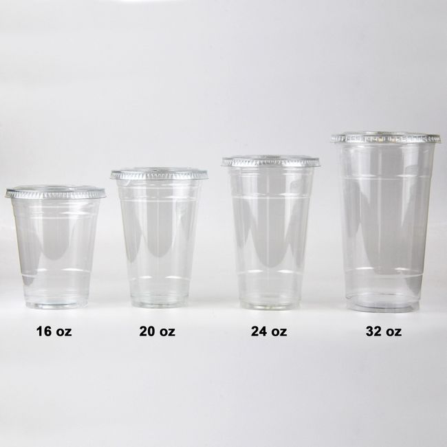 200 Pack - Large Clear Plastic Disposable PET Cups with Lids