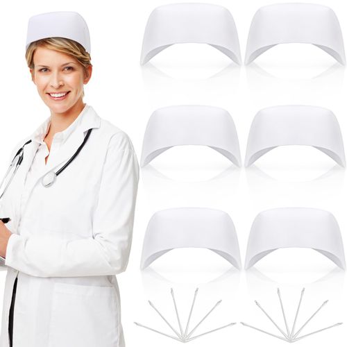 Eorbow 18 Pcs Nurse Hat Set, 6 Sturdy Nurse Caps with 12 Pins for Halloween, White Nurse Headband Costume Suitable for Women, School, Party, Cosplay Supplies