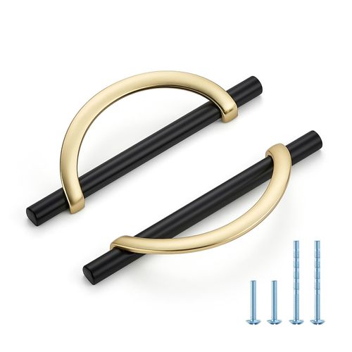 HOME EDIT Brushed Brass & Matte Black Cabinet Pulls, 5 Inch Hole Center, 128 mm, Curved Design Cabinet Handles for Kitchen,Cupboard, Drawer & Bathroom 10 Pack