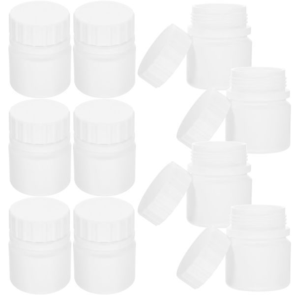 Healeved Empty Plastic Pill Bottles, 30ml White Solid Powder Capsules Pill Tablet Holder with Screw Cap, Refillable Portable Medication Vials Container