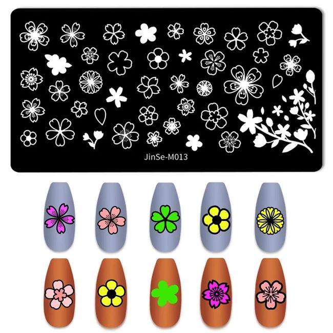 OUBFUUY Sakura Theme Nail Stamp Plates, Nails Art Stamping Plates Festival flower Nail plate Template Image Plates