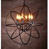 6-Light Black Iron Ball Pendant Lamp, 21.65 Diameter, E12 Socket