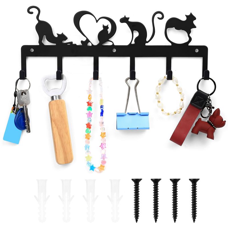QJKEJI Key Holder for Wall, Black Cat Key Hooks Wall Mounted, Keys ...