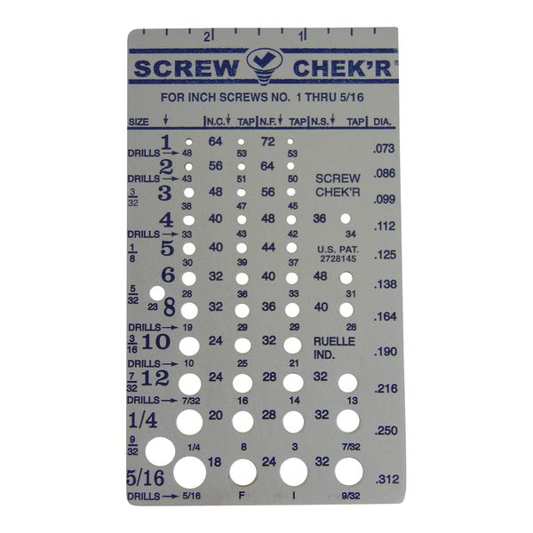 Screw Chek’r SAE/ Inch Screw Thread Size Gauge (No. 1 to 5/16) 1/8 Inch Heavy Gauge Steel Screw Checker, Made in USA