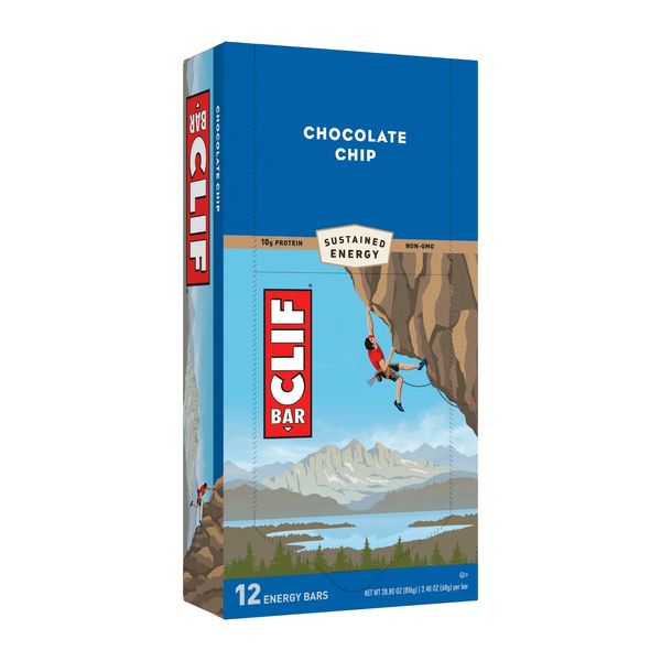 Clif Bar Energy Bars, Chocolate Chip, 10g Protein Bar, 12 Ct, 2.4 oz