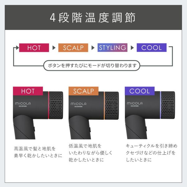 Official hair dryer, high airflow, fast drying, negative ions, MiCOLA, Micola ion dryer, dark gray, Iris Ohyama HDR-M401-H<br> Ionic Hair Dryer, Foldable, Fast Drying, High Wind Speed, Foldable, Compact, Slim, Portable, Lightweight, Turbo [Covered by Exte