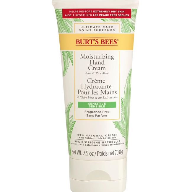 Burt's Bees Handcreme für sehr trockene Hände und empfindliche Haut, mit Aloe & Reismilch, 70,8 g