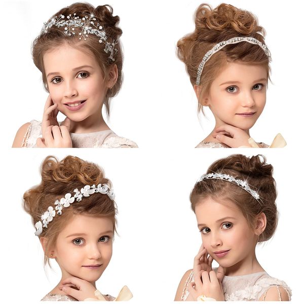 4 Pieces Flower Girl Headpiece White Girl Princess Wedding Headband Girl Bridesmaid Headpiece Bridal Bridesmaid Hairband Pearls Rhinestone Headdress for Women Girls Wedding Photography, 4 Styles