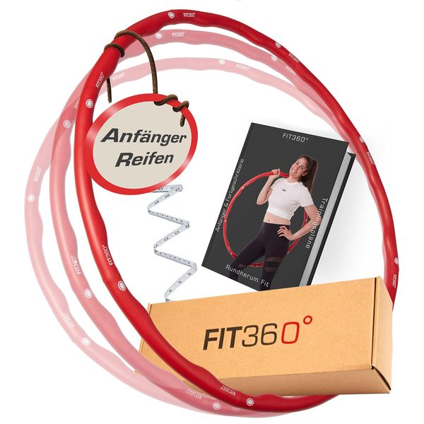 FIT360° - Premium Hula Hoop Reifen für Erwachsene & Kinder von Anfänger bis Fortgeschrittene - zum Abnehmen- Trainieren - 4 einstellbare Reifengrößen - Hohe Stabilität - inkl. Fitness-Plan (E-Book)