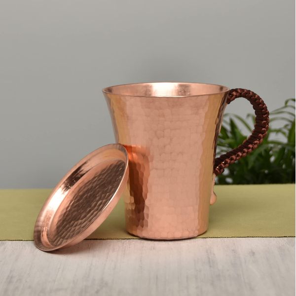 Pure Copper Mugs Beer Glasses Hand Thickened Hammer Cups with Lids Copper Water Cups Copper Cups Pure Copper Mugs Moscow Mule Mugs Coffee Cups Pure Copper Tea Cups Set (A)