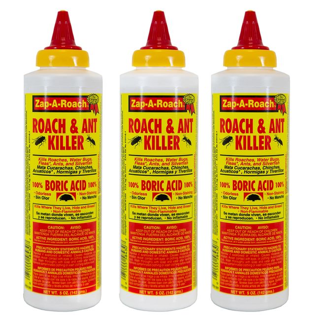Zap-A-Roach 3 Pk, Boric Acid Roach & Ant Killer NET Wt. 5 Oz. (142 GMS) Each