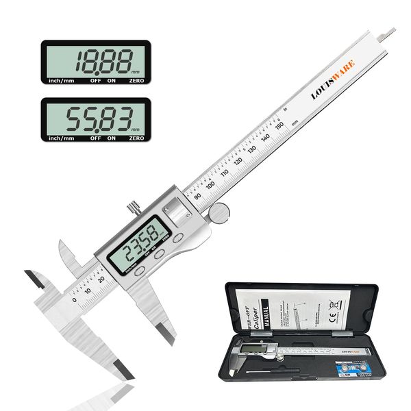 LOUISWARE Electronic Digital Vernier Caliper - 150mm Stainless Steel Professional Metal Digital Caliper With Easy to Read Lcd Vernier Gauge, Inch/Metric Conversion