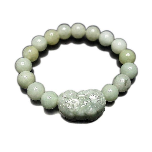 Stone Street Natural Stone Genuine Jade Jadeite Hicuu Pixiu Carved Prayer Beads Bracelet, Jade