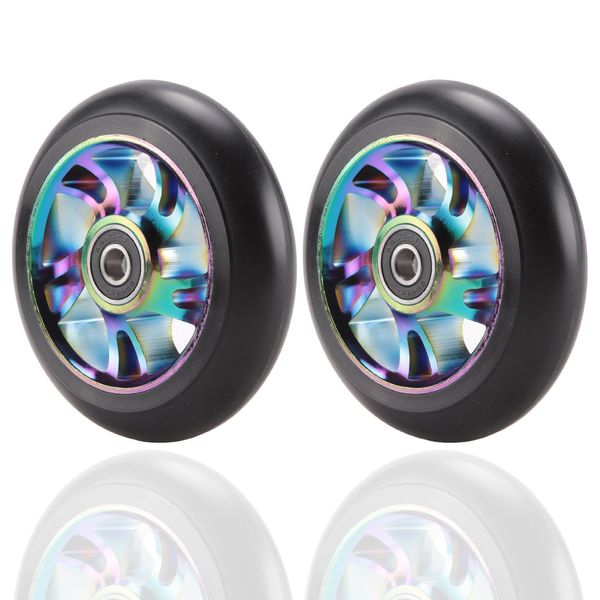 Littlecatch 2 Pcs 100Mm Scooter Replacement Wheels with Bearing Stunt Scooter Pu Wheels for Rocking Cars, Extreme Cars, Scooters