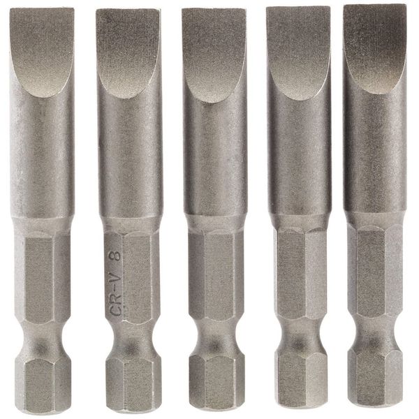 Draper 64280 8mm 1/4" Hex Plain Slot Insert Bit 50mm Long (5 Pieces)