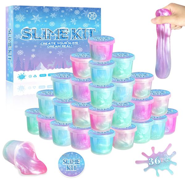 36 Pack Frozen Slime Party Favors for Kids Mini Winter Snowflake Slime Blue Purple White Putty Toy Non-Sticky Christmas Easter Birthday Goodie Bag Stuffer Classroom Reward for Girls Boys