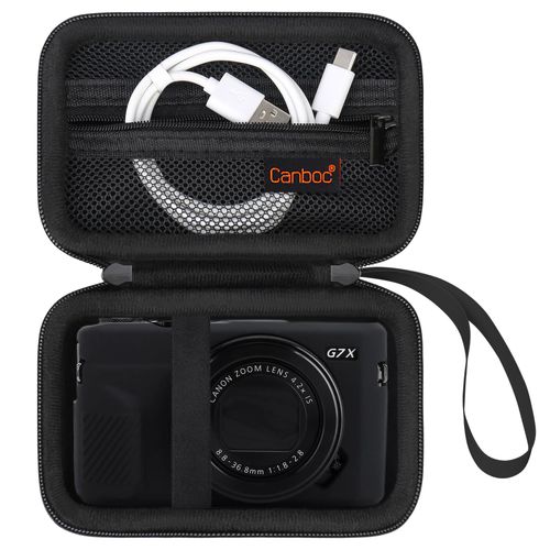 Canboc Hard Travel Case for Canon PowerShot G7X Mark II/III / G5 X Mark II Digital Camera, Mesh Bag fit Battery, Charger, USB Cable, Wrist Strap or Other Camera Accessories, Black