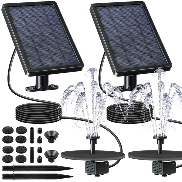 2 Pack 5W Solar Birdbath Fountain Water Pump, Bird Bath Solar Power Water Fountain Kit with 16 Nozzles, 200 L/H Submersible Pump with Solar Panel for Bird Fountain, Fish Tank, Ponds, Garden Outdoor