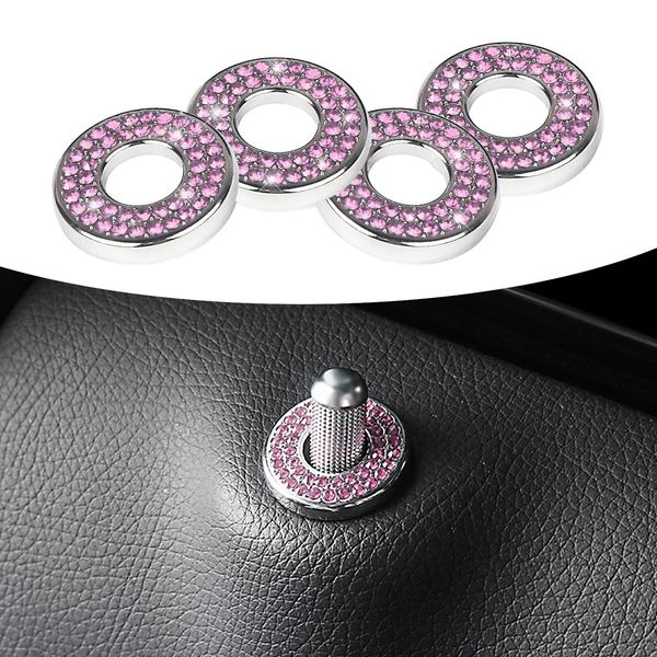 MACHSWON 4 PCS Car Inner Door Lock Pull Cover,Car Door Lock Decals Pink Bling Rhinestones Pull Rod Bolt Fit for Mercedes Benz C Class E Class GLS GLA CLA GLE