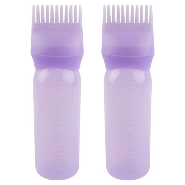 AUEAR, 2 Pack Purple Root Comb Applicator Bottles 6 Ounce Hair Dye Bottle Plastic Applicator Bottle Brush with Graduated Scale for Hair Dye