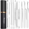 Blackhead Remover Pimple Popping Tool Kit, Boxoyx 10Pcs Professional Pimple Comedone Extractor Popper Tool Acne Removal Kit-Treatment for Pimple, Blackhead, Zit Removing, Forehead,Facial&Nose (Silver)