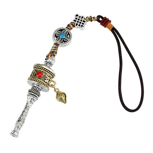 KESYOO Buddhist Prayer Wheel Pendant Keychain Hanging Feng Shui Car Rear View Mirror Pendant Home Accessories Amulet Pendant for Good Luck and Protection Style 1