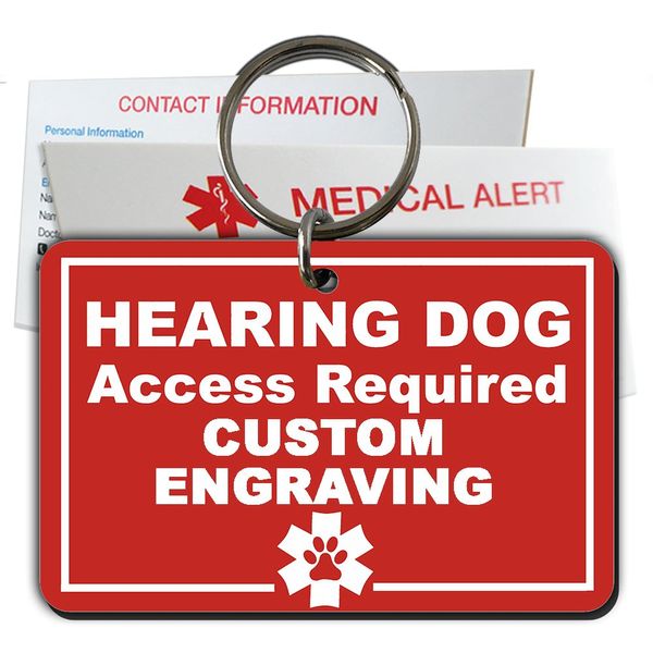 My Identity Doctor Hearing Dog ID Tag Custom Engraved Rectangle Plastic -Red - Medium