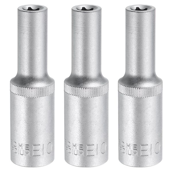 sourcing map 3pcs E-Torx Socket 1/2" Drive E10 External Torx Deep Socket CR-V 6 Point Spline Socket External Torque Star Female Bit Socket for Auto Repairs Home Maintenance DIY Hand-Making