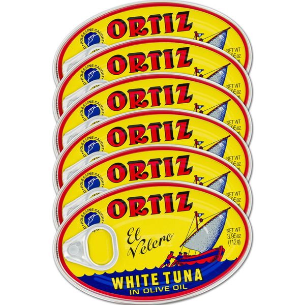 Ortiz Tuna in Olive Oil, 3.95oz Oval Tin 6 Pack | Superior Canned Tuna in Olive Oil | Ortiz White Tuna in Olive Oil [3.95oz/112gr x 6 Tins]