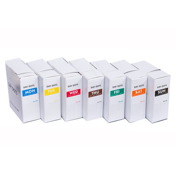 Day Dot Food Labels Set of 7 Rolls x 1000 Catering Stickers in Dispenser Boxes
