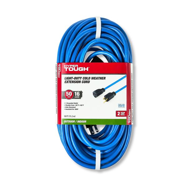 50-Foot 16-Gauge Indoor/Outdoor Light-Duty Cold Weather Extension Cord, Blue