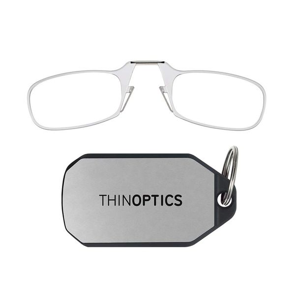 ThinOptics Keychain Case + Rectangular Reading Glasses, Clear, 44 mm + 1.5