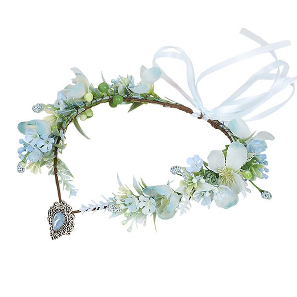 Vivivalue Fairy Flower Crown Floral Headband Elven Headpiece for Women Girls Woodland Forest Elf Circlet Halloween Renaissance Wedding Bridal Cosplay Prom Photo Props Blue