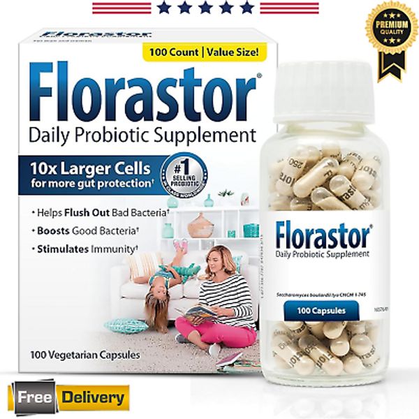 Florastor Daily Probiotic - 250mg Saccharomyces Boulardii, 100 Capsules