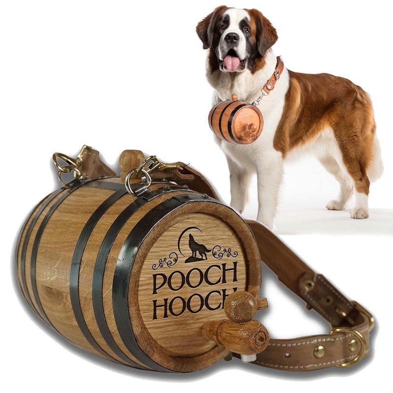 St Bernard Whiskey Barrel Collar for Dog, 'Pooch Hooch' - 1/2 Liter Oak ...