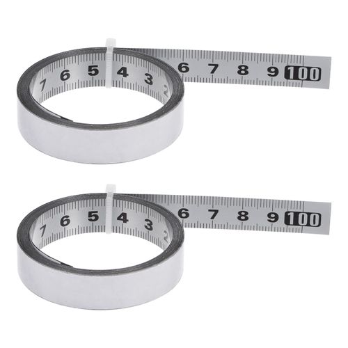 HARFINGTON 2pcs Self-Adhesive Measuring Tape 100cm Metric Tape Measure Stainless Steel Waterproof Wear Resistant Middle to Both Sides Read Metal Sticky Ruler Steel Workbench Ruler