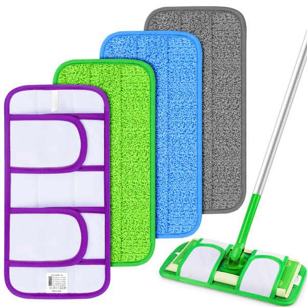 4 PACK Reusable Mop Pads for Flash Speedmop, Microfiber Mop Pads Refills Wet Dry Pads Machine Washable Mop Pads for Any Floor Cleaning