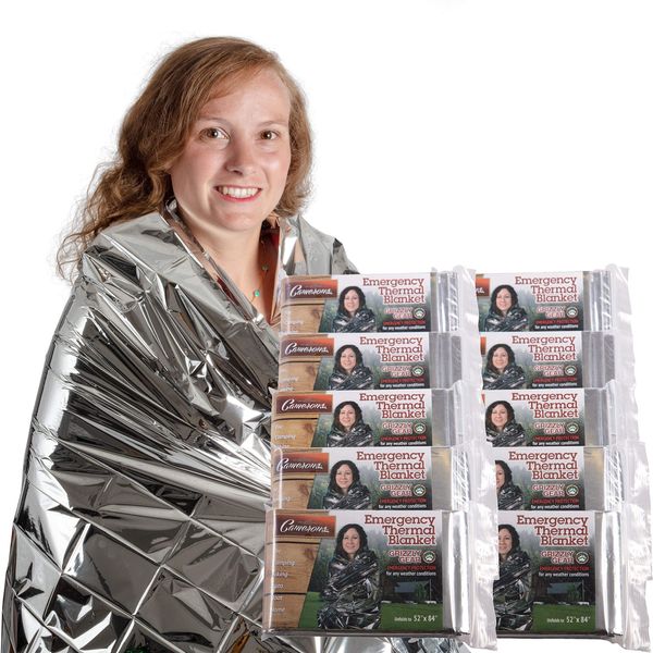 Grizzly Gear Emergency Thermal Blanket 10 Pack Set- 7 x 4 1/3 Ft- Thermal Mylar, Insulated, Heat Resistant, Weatherproof and Tearproof Survival Supplies