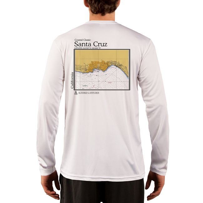Coastal Classics Santa Cruz Nautical Chart Men's UPF 50+ UV/Sun Protection Long Sleeve T-Shirt Medium White