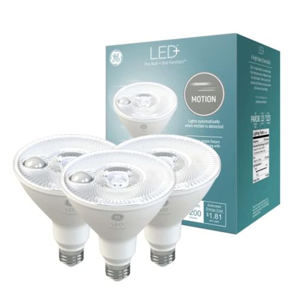 GE LED+ Linkable Motion LED Light Bulbs, PAR38 Outdoor Security Floodlights, 15W, Warm White (3 Pack)