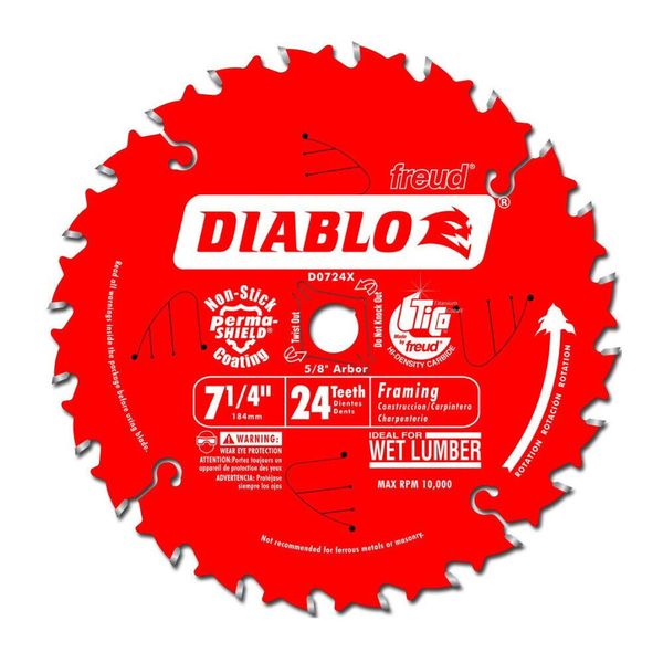 Freud D0724X Diablo 7-1/4 Inch 24 Tooth ATB Carbide Framing Saw Blade