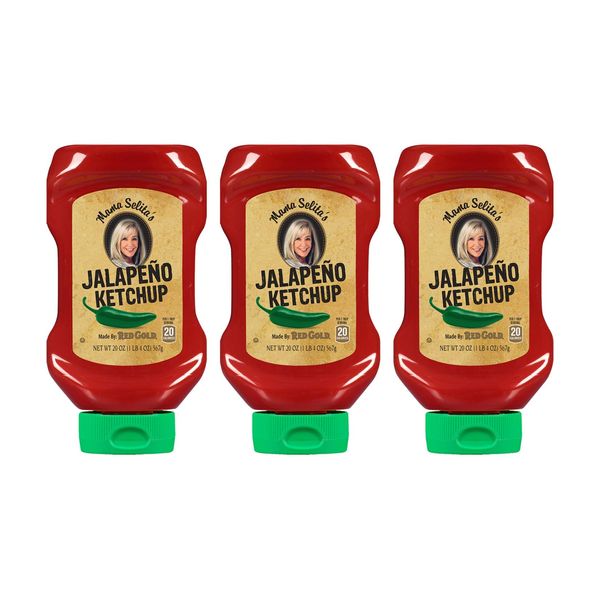 Mama Selita's Red Gold Jalapeno Tomato Ketchup, Gluten Free, No Drip Easy Squeeze 20 Ounce Bottles, 3-Pack