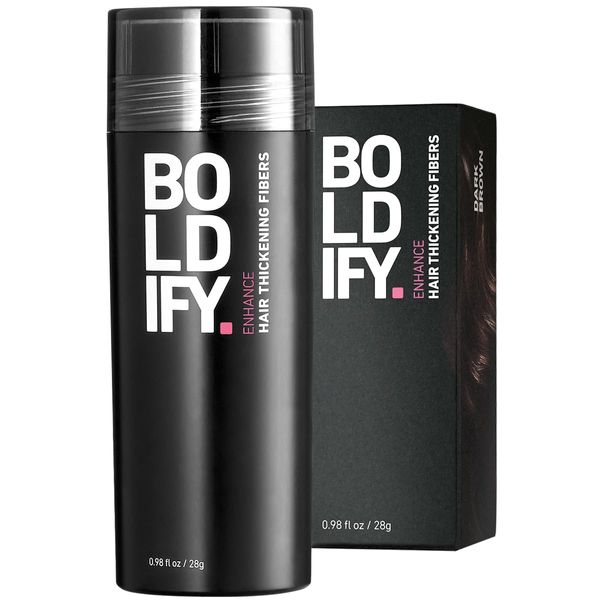 BOLDIFY Hair Fibres for Thinning Hair (DARK BROWN) - 28g Bottle - Undetectable & Natural Hair Filler Instantly Conceals Hair Loss - Hair Powder Thickener, Topper for Fine Hair for Women & Men