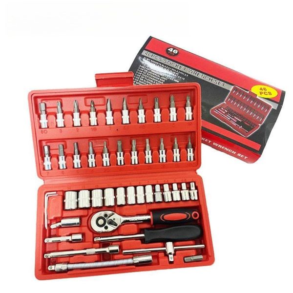 YWHWLX Socket Wrench Set, Insertion Angle 0.25 inch (6.3 mm) (1/4 inch) Ratchet Wrench, 46 Piece Set, Hex Socket, Quick Release Ratchet Handle, Car Tool, Socket Driver Combination, Tool, Auto Repair