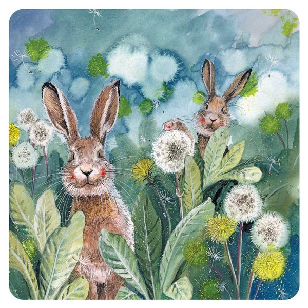 ALEX CLARK Ears Up Little Rabbit Coaster (single) - Watercolour Design - Cork Back