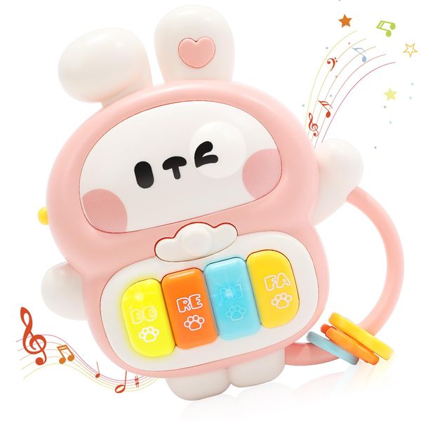 Baby Musical Toys 6-12 Months, Rabbit Piano Keyboard Baby Toys for 12-18 Months, Early Learning Educational Toy with Light & Sound, Birthday Toy for Infant Toddler 1 Year Old Boy Girl Gifts (Pink)