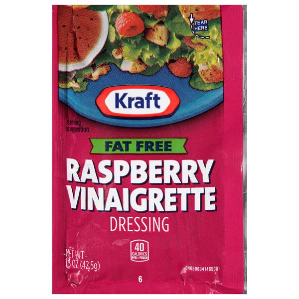 Kraft Fat Free Raspberry Vinaigrette Salad Dressing Single Serve Packet (1.5 oz Packets, Pack of 60)